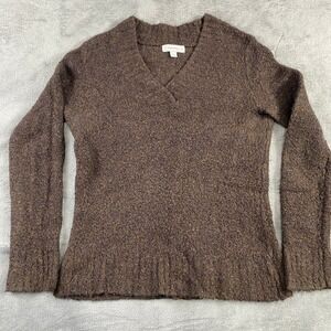 Merona Wool‎ Blend Sweater Womens L Brown Textured V Neck Long Sleeve Preppy